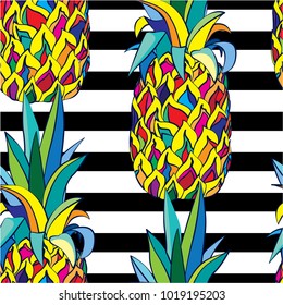 pineapples seamless with strip background