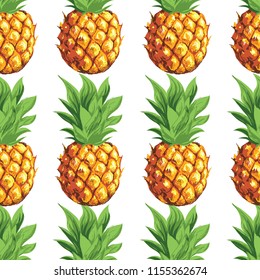 Pineapples. Seamless vector pattern of tropical fruits.
