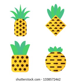 Pineapples set on white backgroun vector illustration flat desing