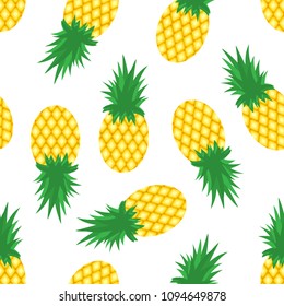 Pineapples and slices of pineapples on white background. Tropical fruit pattern. Vector illustration.