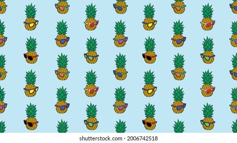 Pineapples with Sunglasses Seamless Pattern Handmade Cartoon Style