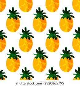 Ananas mit nahtloser Textur. Tropische Früchte, heller, kalter Druck. Vektorgrafik einzeln auf weißem Hintergrund