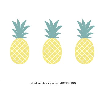 Pineapples. Tropical fruits isolated on white background. Exotic fruits. Flat Vector illustration.