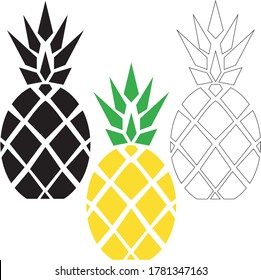 pineapples vector color black white