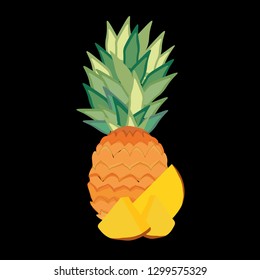 Pineapples vector illustration. Colorful fruits. 