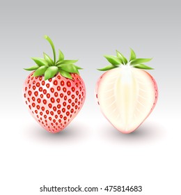 pineberry white strawberry and a half of white strawberry, fruit, transparent, Vector