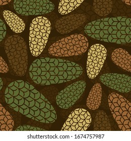 Pinecone army pattern seamless. hunting Wood cone background. military ornament. soldiers protective texture