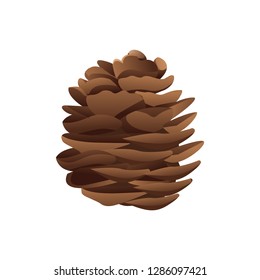 Pinecone in brown color, illustration in realistic style isolated on white. Christmas spruce conifer traditional decoration, element from pine-tree vector