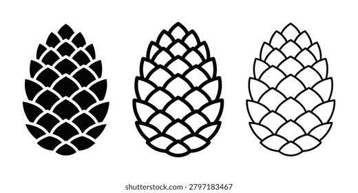 Pinecone icon silhouette vector, bold outline and line art design