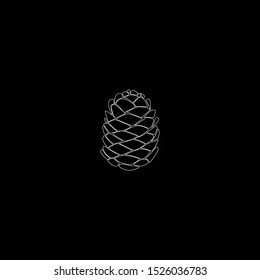 Pinecone Isolated Vector Icon white solhouette on black background