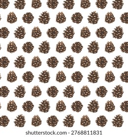 Pinecone seamless pattern background scattered random arrangement transparent