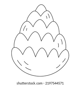 A Pinecone Simple Outline Vector Drawing. Sketch of closed forest pine cone. Hand draw illustration in cartoon doodle style. Black lines isolated on a white background. Contour drawing. 