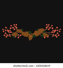 Pinecones, Ribbon, Deer Horns, Bow, Leaf Cosy Hygge stile vector design element. Forest and woods, winter and fall mood. Vector Isolated. Perfect for decoration, icons, stickers. Holidays celebration.