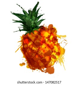 Pineple made of colorful splashes on white background