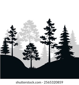 pines forest black vector illustration