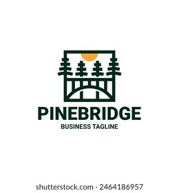 pines forest bridge logo vector