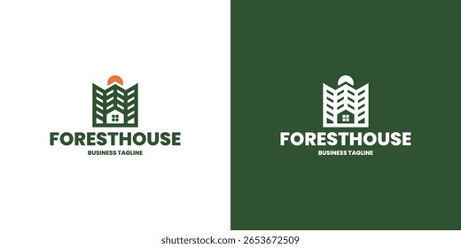 pines forest house logo vector