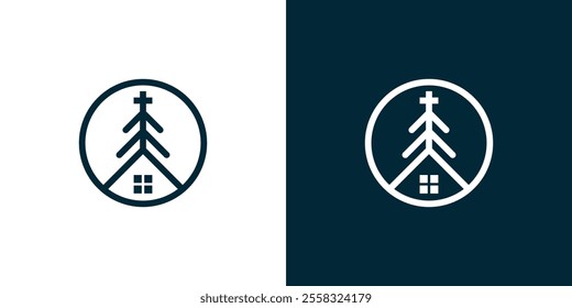 Pines Home Residence Logo Template. Vector illustration of pines tree that incorporate with house picture