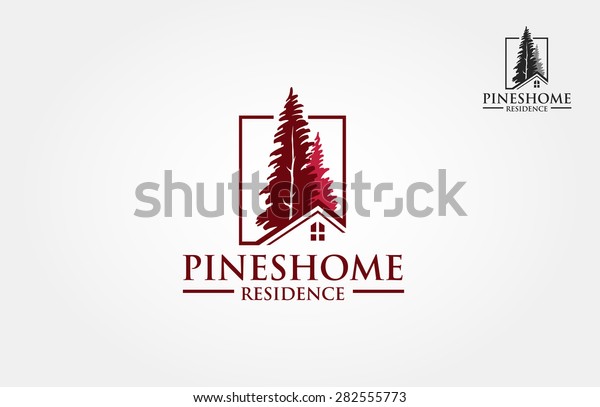 Pines Home Residence Logo Template. Vector illustration\
of pines tree that incorporate with house picture, it\'s good for\
real estate logo, it\'s try to symbolize residence or real estate.\
