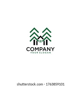 Pines Home Residence Vector Logo Template. The logo is a pines tree with incorporate. This symbolizes a neighborhood, protection, peace, growth, nature, ecological and environment concept.