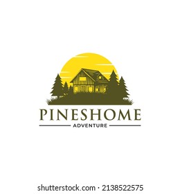 Pines Home Residence Vector Logo Template. The logo is a pines tree with incorporate. This symbolizes a neighborhood, protection, peace, growth, nature, ecological and environment concept.