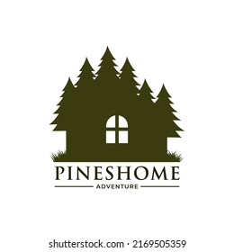 Pines Home Residence Vector Logo Template. The logo is a pines tree with incorporate. This symbolizes a neighborhood, protection, peace, growth, nature, ecological and environment concept.