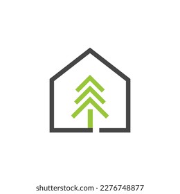 Pines Home Residence Vector Logo Template. The logo is a pines tree with incorporate. This symbolizes a neighborhood, protection, peace, growth, nature, ecological and environment concept.
