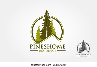 Pines Home  Residence Vector Logo Template. The logo is a pines tree with incorporate. This symbolizes a neighborhood, protection, peace, growth, nature, ecological and environment concept.