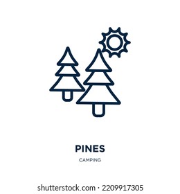 pines icon from camping collection. Thin linear pines, pine, tree outline icon isolated on white background. Line vector pines sign, symbol for web and mobile