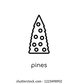 pines icon. Trendy modern flat linear vector pines icon on white background from thin line Christmas collection, outline vector illustration