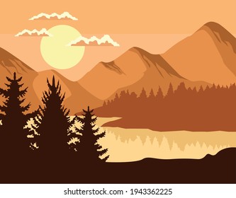 pines and lake flat landscape