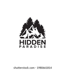 Plantilla vectorial de diseño de logotipo de montaña de Pines