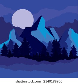 pines and mountains night landscape