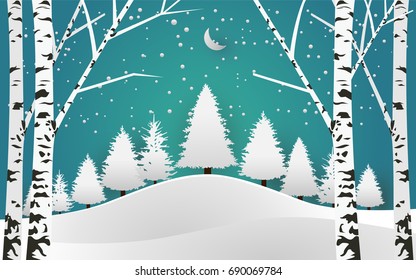 pines in snow hill. vector illustration snow. template and background. beauty sky