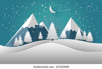pines and snow mountain. vector illustration snow. beauty sky