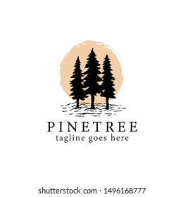 pines tree logo design, pine tree illustration template design