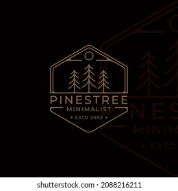pines tree logo line art simple minimalist template icon graphic design. pine symbol of nature with badge and typography