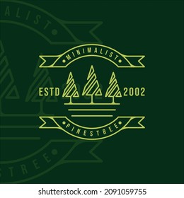 pines tree logo line art simple minimalist template icon graphic design. pine symbol of nature with badge and typography