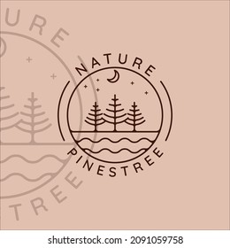 pines tree logo line art simple minimalist template icon graphic design. pine symbol of nature with badge and typography