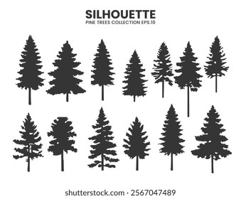 Pines tree silhouettes in various style collections. Ideal for nature, wildlife, and outdoor-themed projects