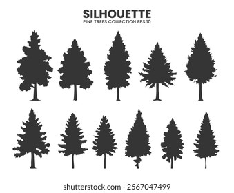 Pines tree silhouettes in various style collections. Ideal for nature, wildlife, and outdoor themed projects