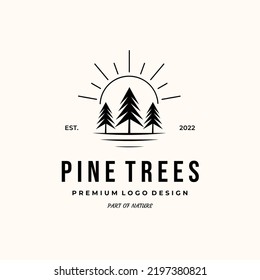 Pines Tree Sun Line Art Pine Stock Vector (Royalty Free) 2197380821 ...