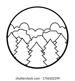 Pinien, Waldlandschaft Symbol auf weißem Hintergrund, Linienführung, Vektorgrafik