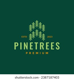 pines trees forest nature minimalist hipster style colorful logo design vector icon illustration