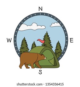 pines trees forest scene with bear grizzly