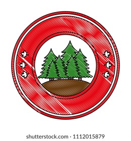 pines trees forest scene seal stamp