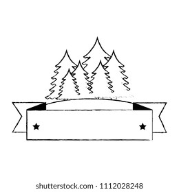 pines trees forest scene with tape frame