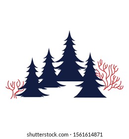 pines trees forest winter scene vector illustration design