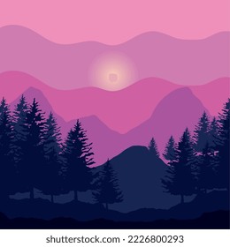 Pinienbäume und Berglandschaft