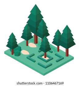 pines trees plants in the park scene isometric